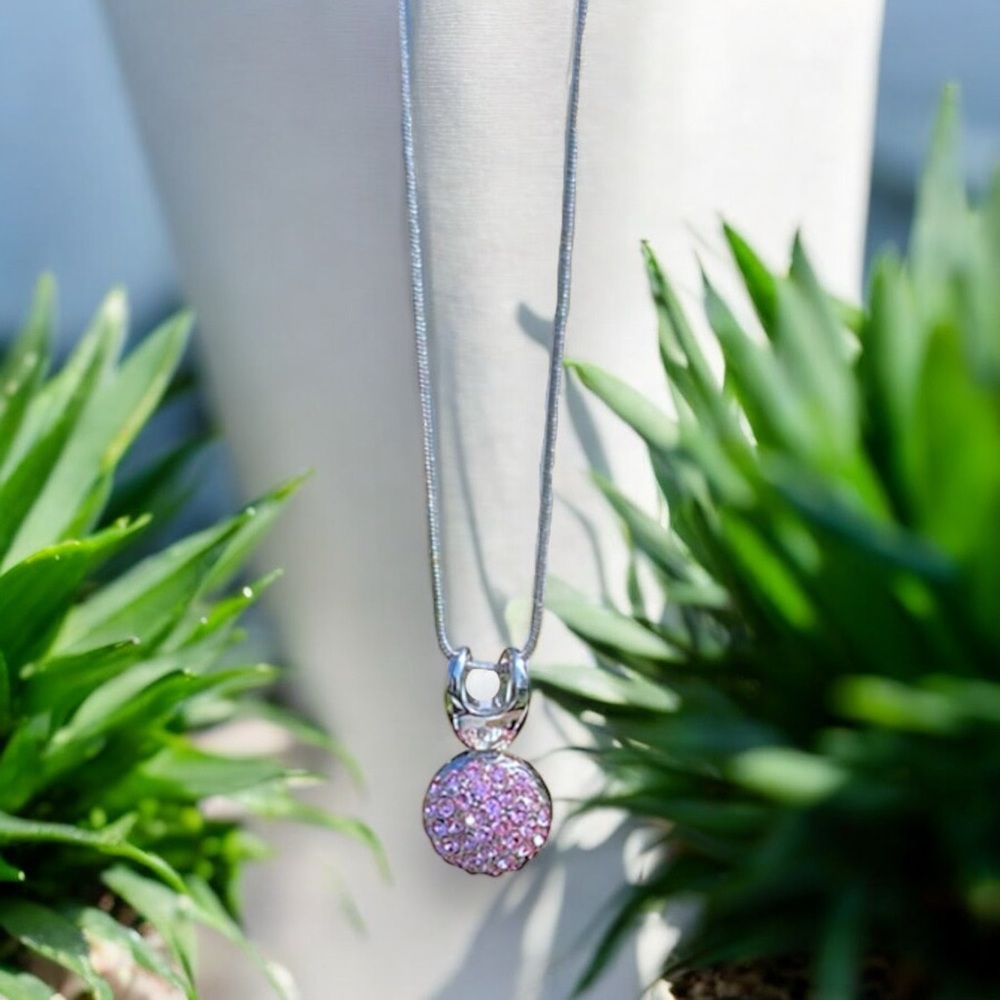 Pink Crystal Encrusted Ball Necklace - Picture 9 of 15